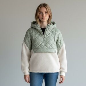 Womens Quilted Green and White Jacket